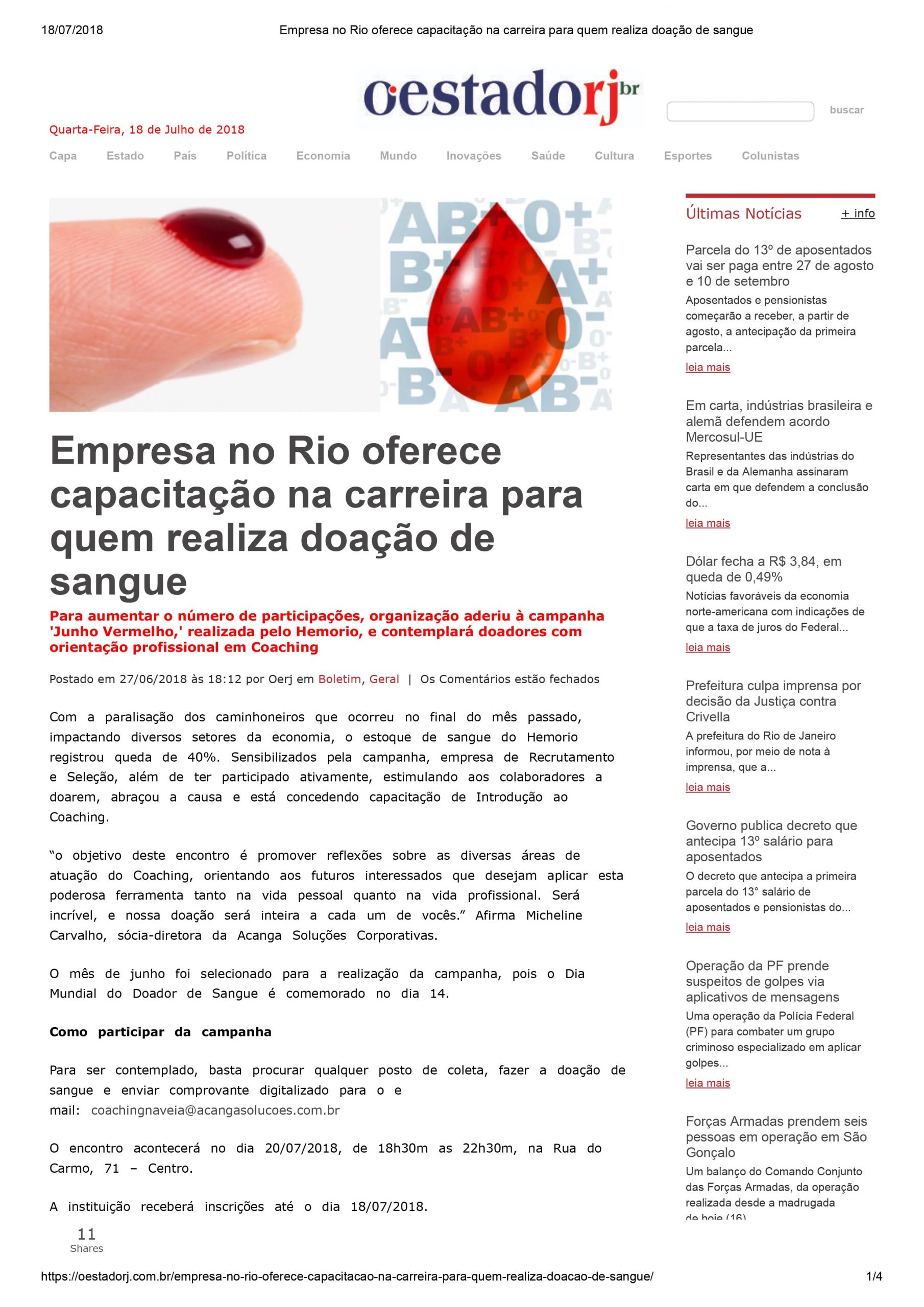 Doação de sangue hemorio coaching